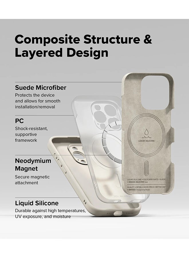 Ringke Silicone Magnetic For iPhone 16 Pro Case Cover Powerful Magnet Long Lasting Silky Feel Anti-Fingerprint Back Cover - Stone - Image 4