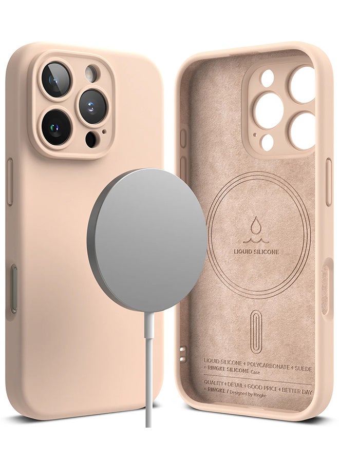Ringke Silicone Magnetic For iPhone 16 Pro Case Cover Powerful Magnet Long Lasting Silky Feel Anti-Fingerprint Back Cover - Pink Sand - Image 1