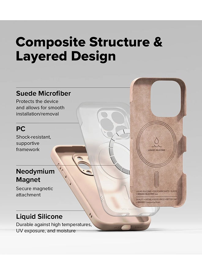 Ringke Silicone Magnetic For iPhone 16 Pro Case Cover Powerful Magnet Long Lasting Silky Feel Anti-Fingerprint Back Cover - Pink Sand - Image 4