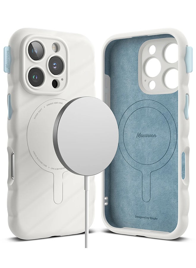 Ringke Macaron Silicone Magnetic for iPhone 16 Pro Case For MagSafe Soft Durable Liquid Silicone Shockproof Cover with Anti-Scratch Microfiber Lining - White - Image 1