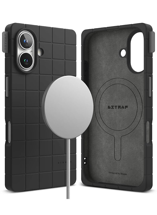 Ringke Bitmap Silicone Magnetic For MagSafe Designed for iPhone 16 Case, Anti-Stain Coating Classic Retro Vibe Soft Durable Cover for iPhone 16 - Black - Image 1