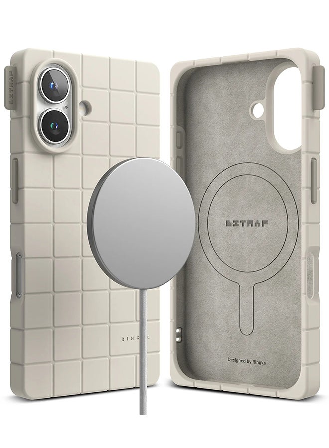 Ringke Bitmap Silicone Magnetic For MagSafe Designed for iPhone 16 Case, Anti-Stain Coating Classic Retro Vibe Soft Durable Cover for iPhone 16 - Stone - Image 1