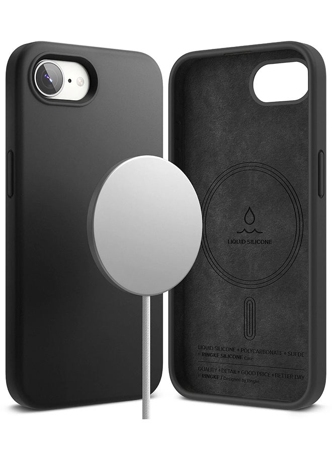 Ringke Silicone Magnetic For iPhone 16e Case Cover Powerful Magnet Long Lasting Silky Feel Anti-Fingerprint iPhone 16e Back Cover - Black - Image 1