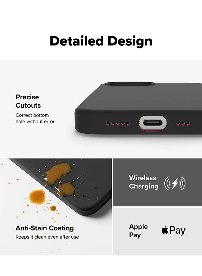 Ringke Silicone Magnetic For iPhone 16e Case Cover Powerful Magnet Long Lasting Silky Feel Anti-Fingerprint iPhone 16e Back Cover - Black - Image 5