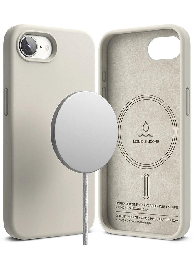 Ringke Silicone Magnetic For iPhone 16e Case Cover Powerful Magnet Long Lasting Silky Feel Anti-Fingerprint iPhone 16e Back Cover - Stone - Image 1