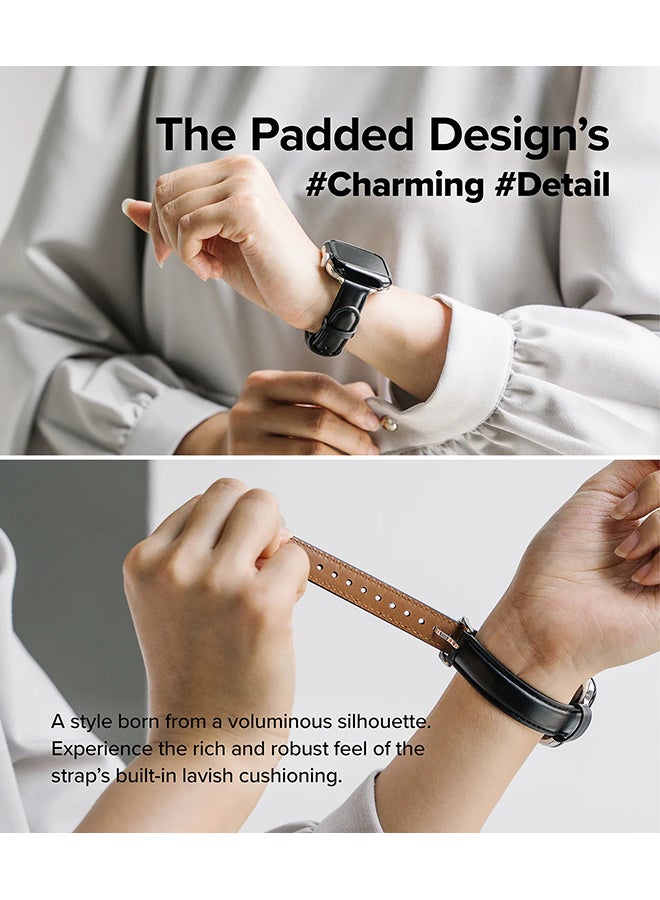 رينجك حزام جلد واحد مبطن نحيف لساعات آبل (40 / 41 / 42 مم) - حزام جلد بقري أصلي - - Image 3