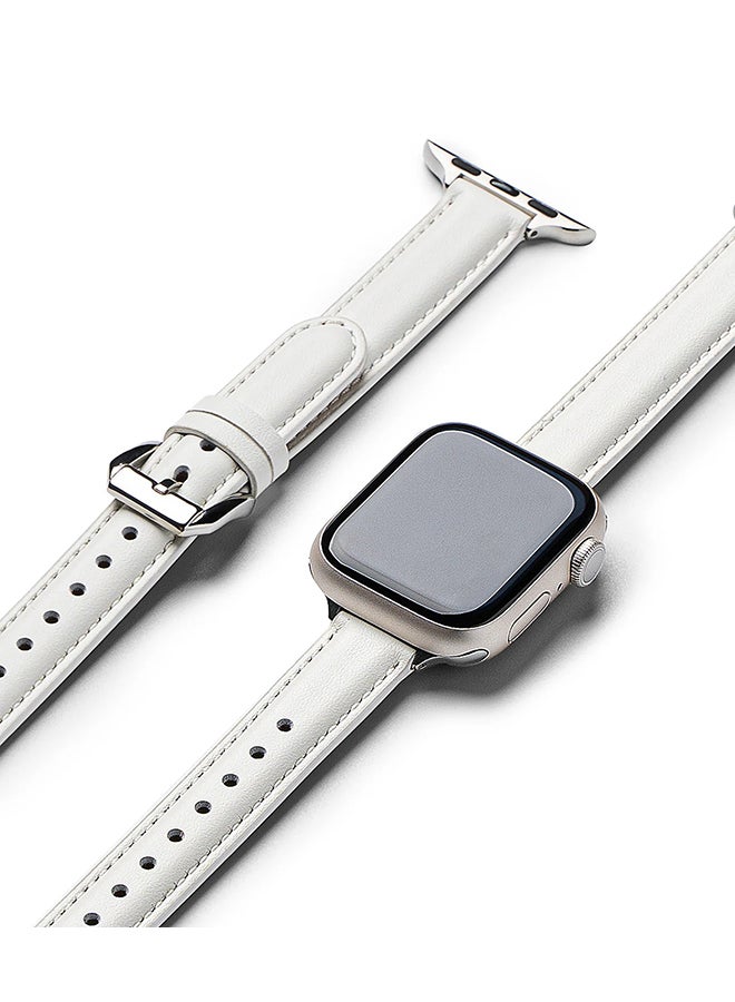 رينجك Leather One Padded Slim Band for Apple Watch (40 / 41 / 42mm) – Genuine Cowhide Leather Strap - White - Image 1