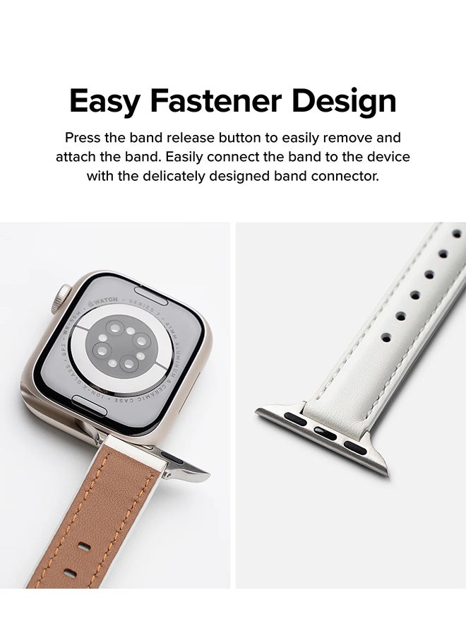 رينجك Leather One Padded Slim Band for Apple Watch (40 / 41 / 42mm) – Genuine Cowhide Leather Strap - White - Image 4