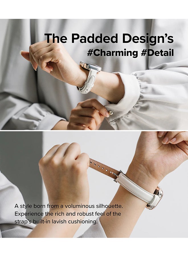 رينجك Leather One Padded Slim Band for Apple Watch (40 / 41 / 42mm) – Genuine Cowhide Leather Strap - White - Image 3