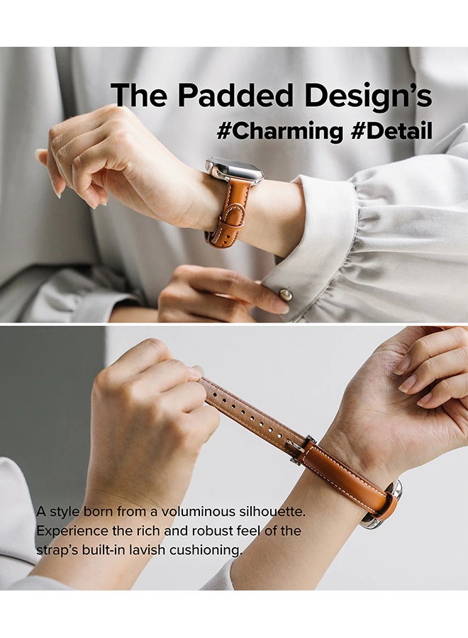 رينجك حزام جلد واحد مبطن نحيف لساعات آبل (40 / 41 / 42 مم) - حزام جلد بقري أصلي - - Image 3