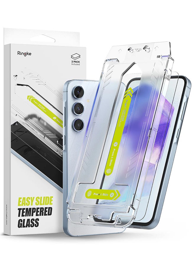 Ringke Tempered Glass Easy Slide For Samsung Galaxy A55 5G Screen Protector, Case Friendly Shatterproof Premium 9H Hardness, Easy to Install-2 Pack - Image 1