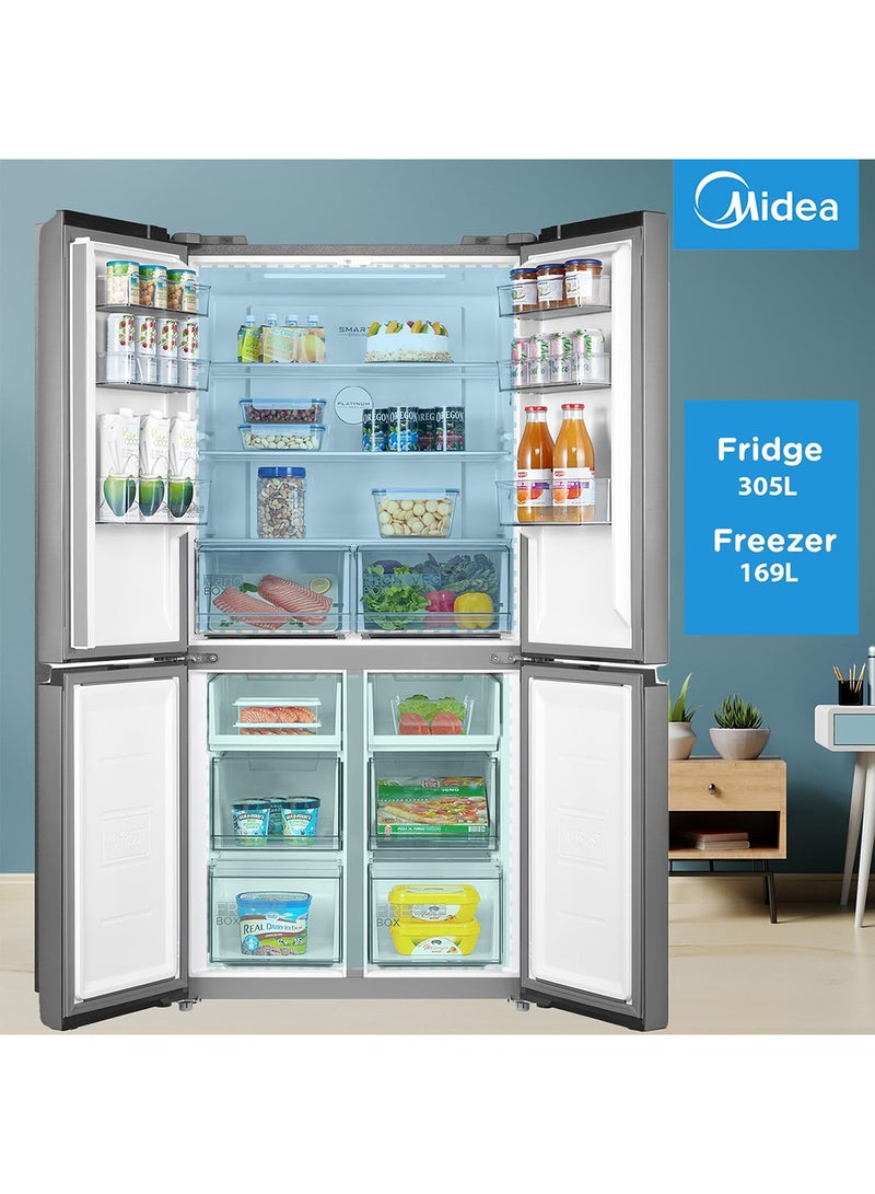 632L Gross & 474L Net Capacity 4 Door Premium Refrigerator, French Door With MSmart Connect (Wi-Fi), Smart Sensor, Vario Box (3 Temp), Inverter Quattro, Multi-Temperature MDRF632FIG46AED Silver