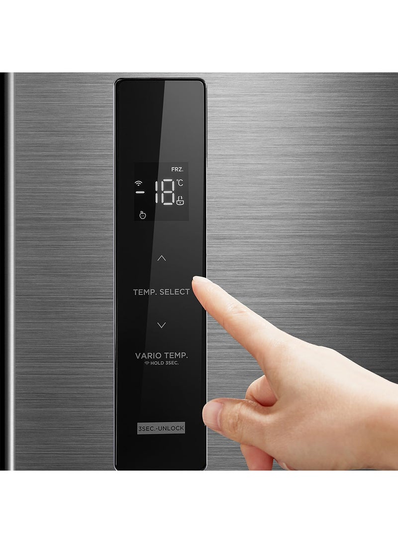 632L Gross & 474L Net Capacity 4 Door Premium Refrigerator, French Door With MSmart Connect (Wi-Fi), Smart Sensor, Vario Box (3 Temp), Inverter Quattro, Multi-Temperature MDRF632FIG46AED Silver