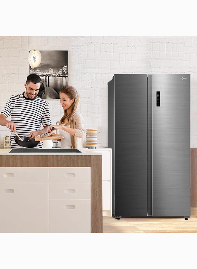 مديا 710L Gross & 510L Net Side By Side 2 Door Refrigerator, Frost Free Fridge Freezer With Humidity Control, Electronic Touch Screen, Inverter Quattro, Adjustable Door Racks MDRS710FIE46AED Silver - Image 5