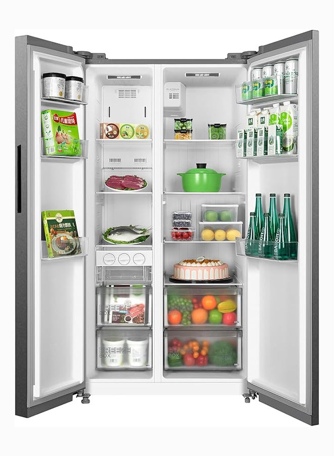 مديا 710L Gross & 510L Net Side By Side 2 Door Refrigerator, Frost Free Fridge Freezer With Humidity Control, Electronic Touch Screen, Inverter Quattro, Adjustable Door Racks MDRS710FIE46AED Silver - Image 3