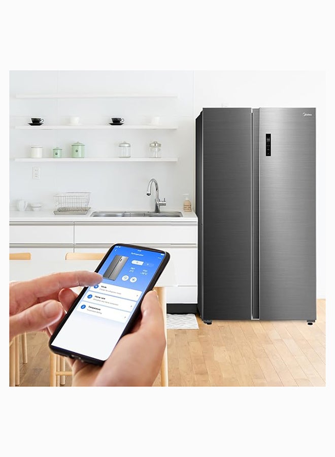 مديا 710L Gross & 510L Net Side By Side 2 Door Refrigerator, Frost Free Fridge Freezer With Humidity Control, Electronic Touch Screen, Inverter Quattro, Adjustable Door Racks MDRS710FIE46AED Silver - Image 2