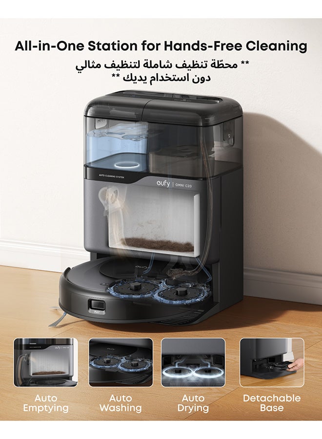 إيوفي مكنسة روبوت أومني C20 مع ممسحة، محطة شاملة، 7,000 با، جسم فائق النحافة بسمك 3.35 بوصة، تفريغ تلقائي، غسيل وتجفيف الممسحة لتنظيف بدون استخدام اليدين، رفع الممسحة وكشف السجاد - Image 2