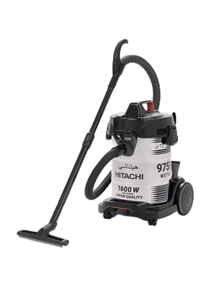 هيتاشي Wet & Dry, Sand Blower Vacuum Cleaner, 3 in 1 Performance, Rust-Free Stainless-Steel Body, 25L Big Dust Capacity, 1600w Motor Power, Dust Indicator, Made In Thailand, CV975PWBKGAE-Inox 1600 W CV975PWBKGAE Black/White - Image 1