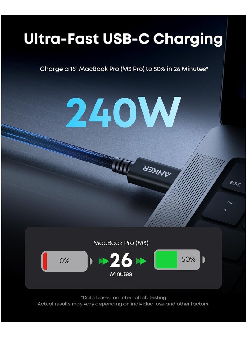 Anker Prime TB5 Cable, 3.3 FT USB C to USB C, 240W Charging Thunderbolt 5 Cable, 80Gbps Data Transfer, Supports 8K/4K Displays, for iPhone 16 Series, MacBook Air, And More (Thunderbolt 5-Certified) - Black  - Image 5
