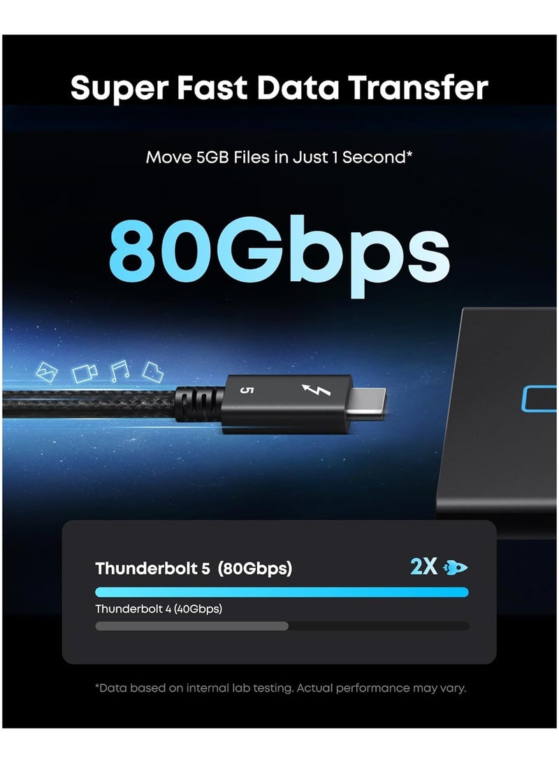 Anker Prime TB5 Cable, 3.3 FT USB C to USB C, 240W Charging Thunderbolt 5 Cable, 80Gbps Data Transfer, Supports 8K/4K Displays, for iPhone 16 Series, MacBook Air, And More (Thunderbolt 5-Certified) - Black  - Image 3