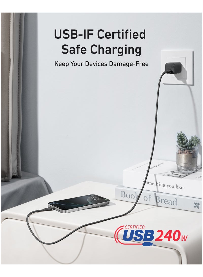 Anker Nano USB C Cable, 240W 6 ft Flexible Multi-Color Braided Cord, Fast Charging Type C Charger for iPhone 16/16 Pro/16 Plus/16 Pro Max, MacBook Pro, iPad Pro, Galaxy S24, and More - Black  - Image 4