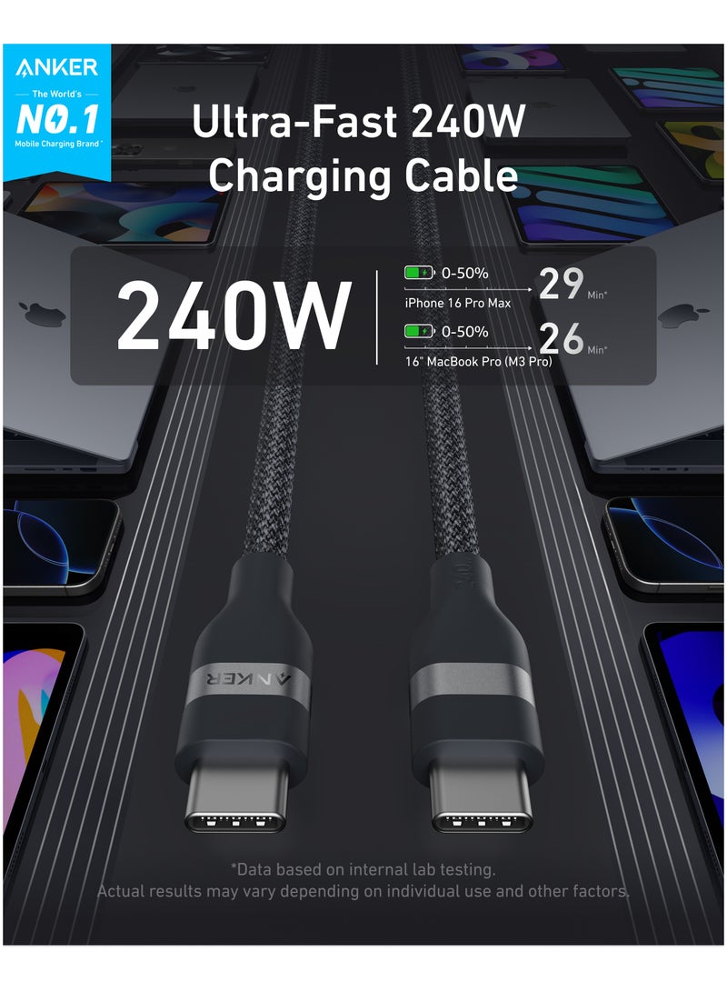 Anker Nano USB C Cable, 240W 6 ft Flexible Multi-Color Braided Cord, Fast Charging Type C Charger for iPhone 16/16 Pro/16 Plus/16 Pro Max, MacBook Pro, iPad Pro, Galaxy S24, and More - Black  - Image 2