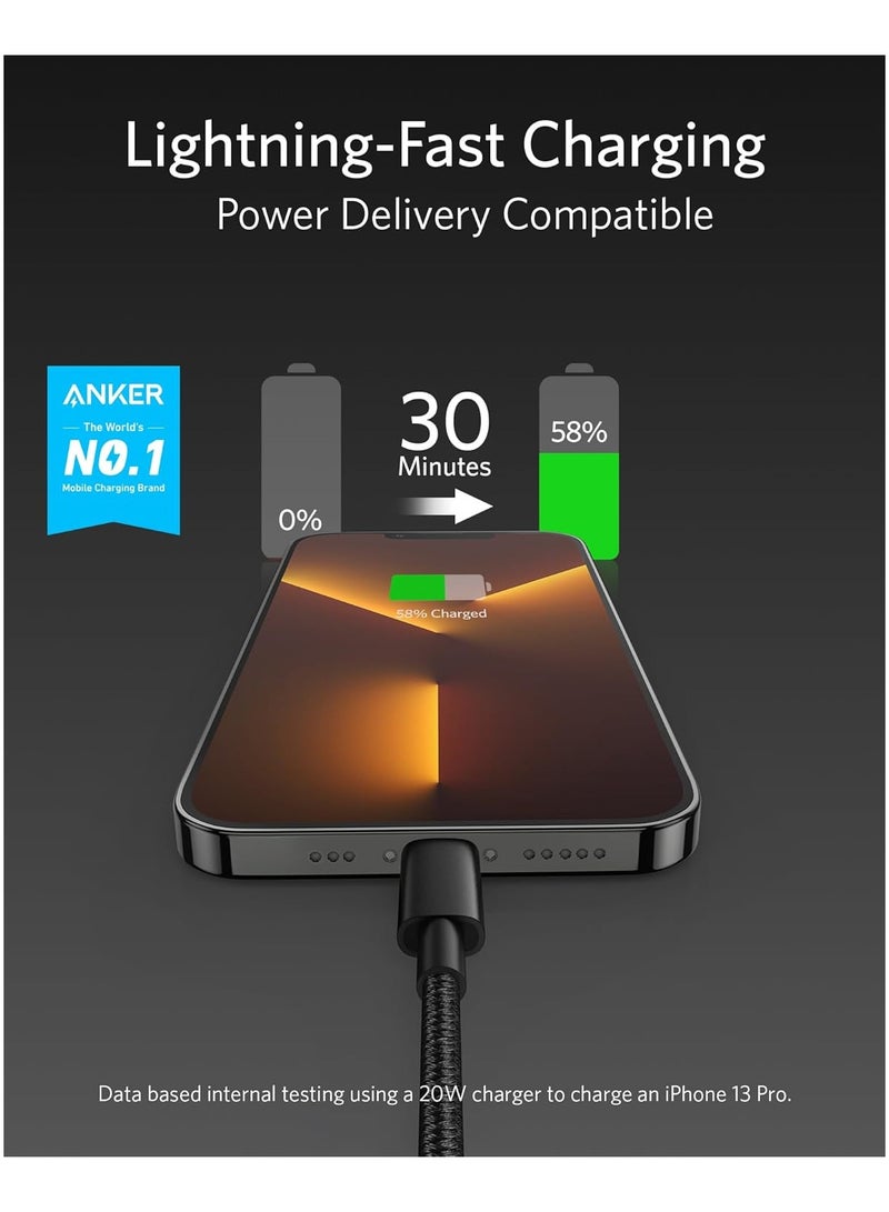 Anker New Nylon USB C to Lightning Cable, Apple MFi Certified for iPhone 14 Series, and More (6FT) - Black  - Image 2
