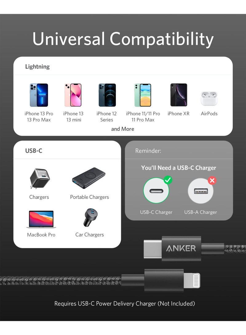 New Nylon USB C to Lightning Cable, Apple MFi Certified for iPhone 14 Series, and More (6FT) - Black
