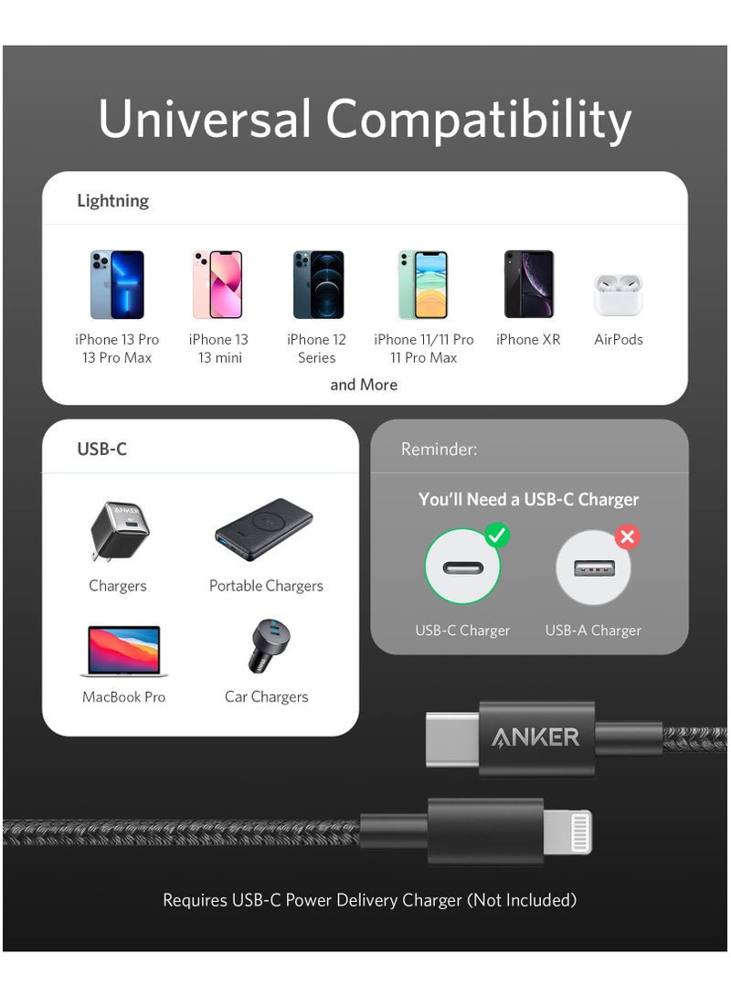 Anker New Nylon USB C to Lightning Cable, Apple MFi Certified for iPhone 14 Series, and More (3.3FT) - Black  - Image 4