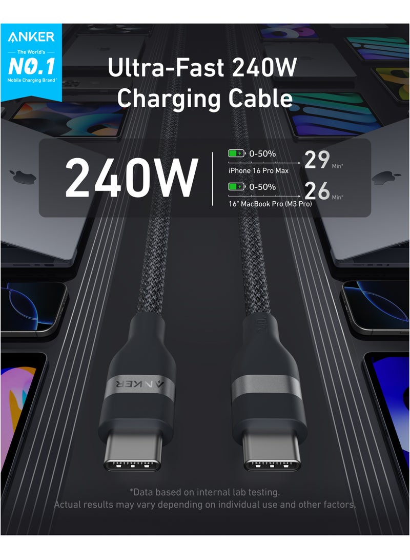 Anker Nano USB C Cable, 240W 3 ft Flexible Multi-Color Braided Cord, Fast Charging Type C Charger for iPhone 16/16 Pro/16 Plus/16 Pro Max, MacBook Pro, iPad Pro, Galaxy S24, and More - Black  - Image 3