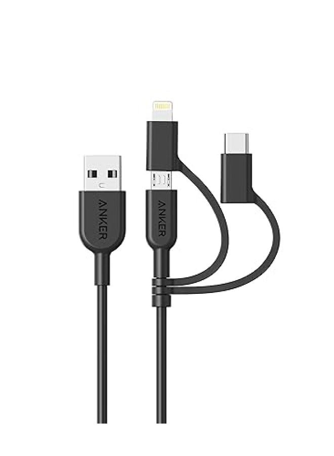 Anker Powerline II 3-in-1 Cable, Lightning/Type C/Micro USB Cable for iPhone, iPad, Huawei, HTC, LG, Samsung Galaxy, Sony Xperia, Android Smartphones, iPad Pro 2018 and More(3ft) - Black  - Image 1