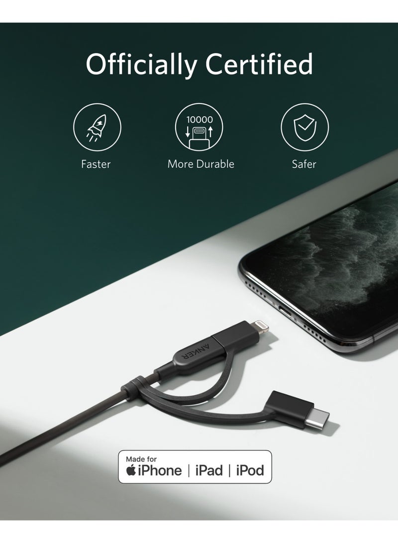 Anker Powerline II 3-in-1 Cable, Lightning/Type C/Micro USB Cable for iPhone, iPad, Huawei, HTC, LG, Samsung Galaxy, Sony Xperia, Android Smartphones, iPad Pro 2018 and More(3ft) - Black  - Image 5