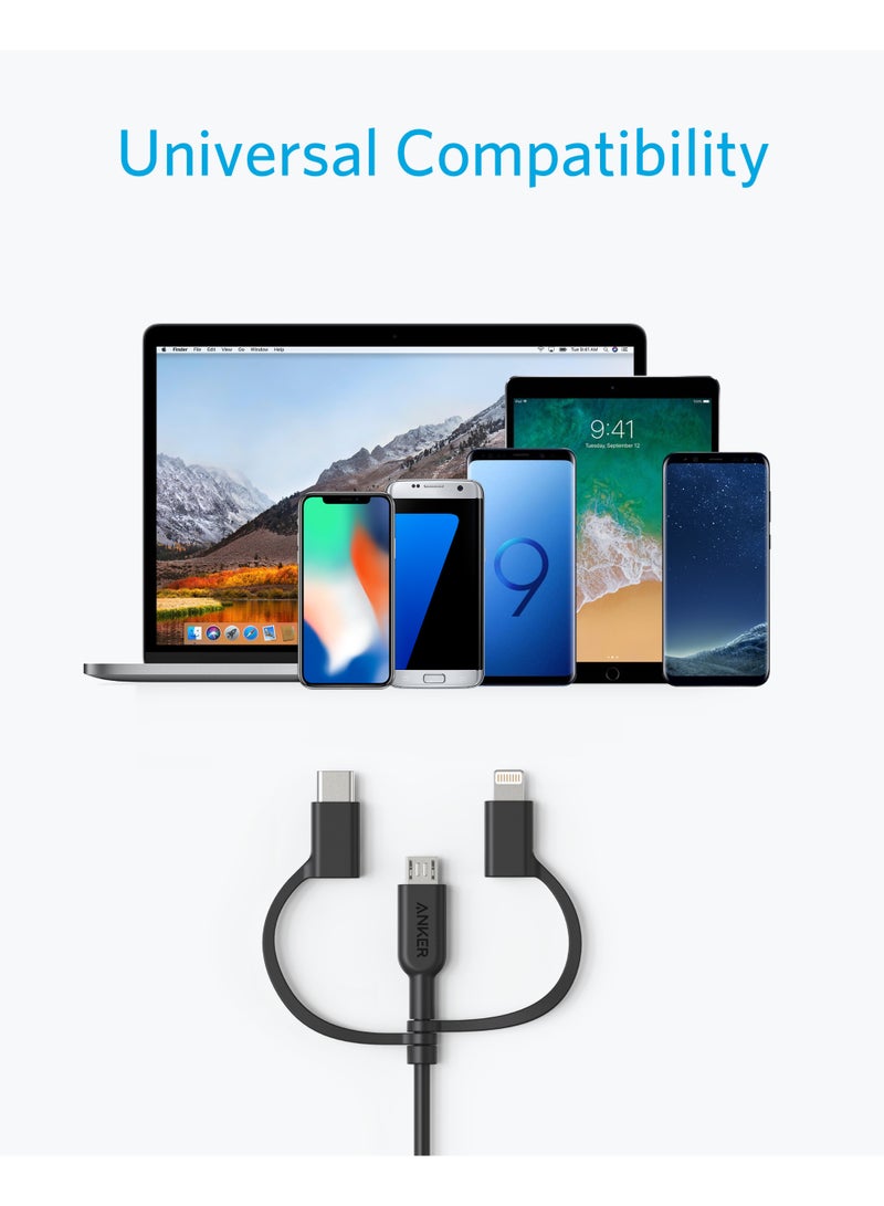 Anker Powerline II 3-in-1 Cable, Lightning/Type C/Micro USB Cable for iPhone, iPad, Huawei, HTC, LG, Samsung Galaxy, Sony Xperia, Android Smartphones, iPad Pro 2018 and More(3ft) - Black  - Image 3