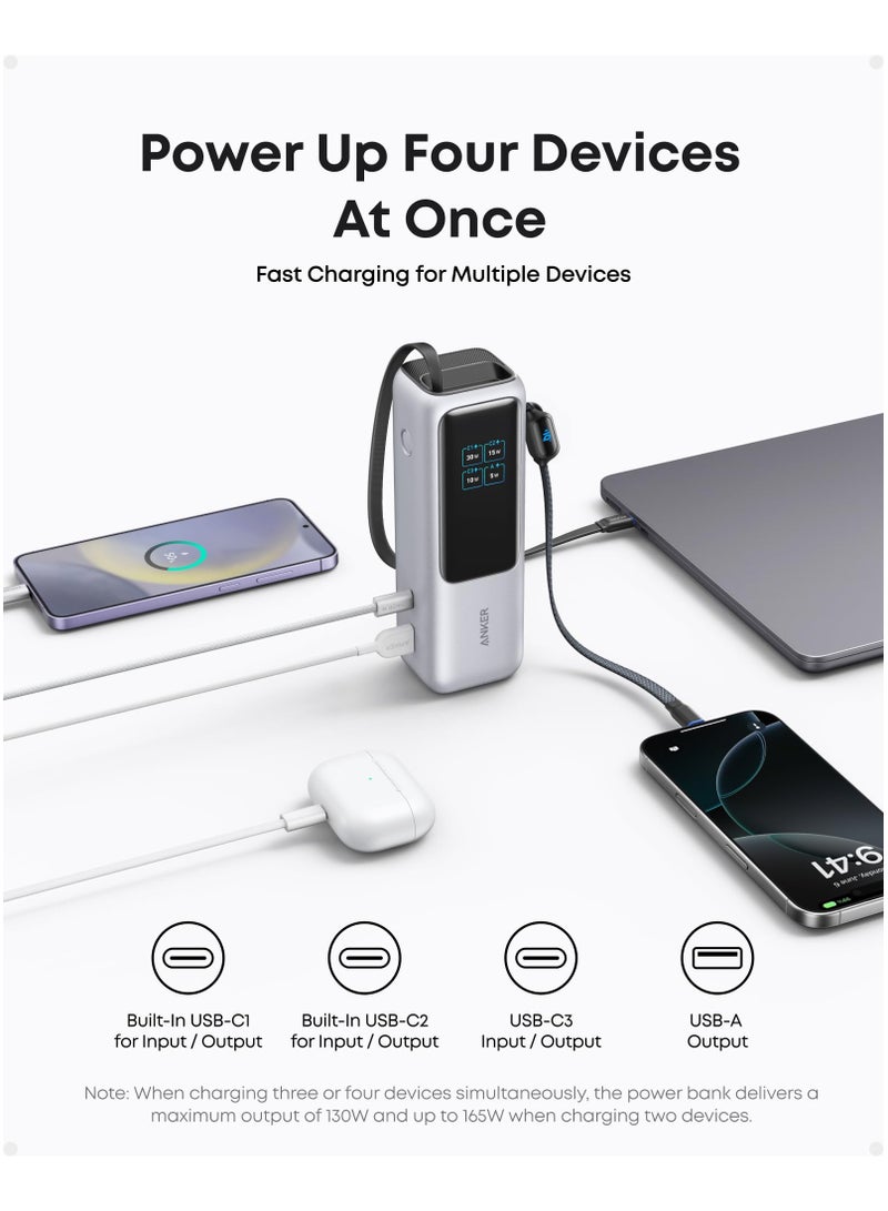 Anker 2500 mAh Power Bank, 165W Ultra-Fast Portable Charger For Dual Laptops, Fast Charging Battery Pack With Built-In And Retractable Cables, For iPhone 16/15 Series, Samsung, And More - Silver  - Image 5