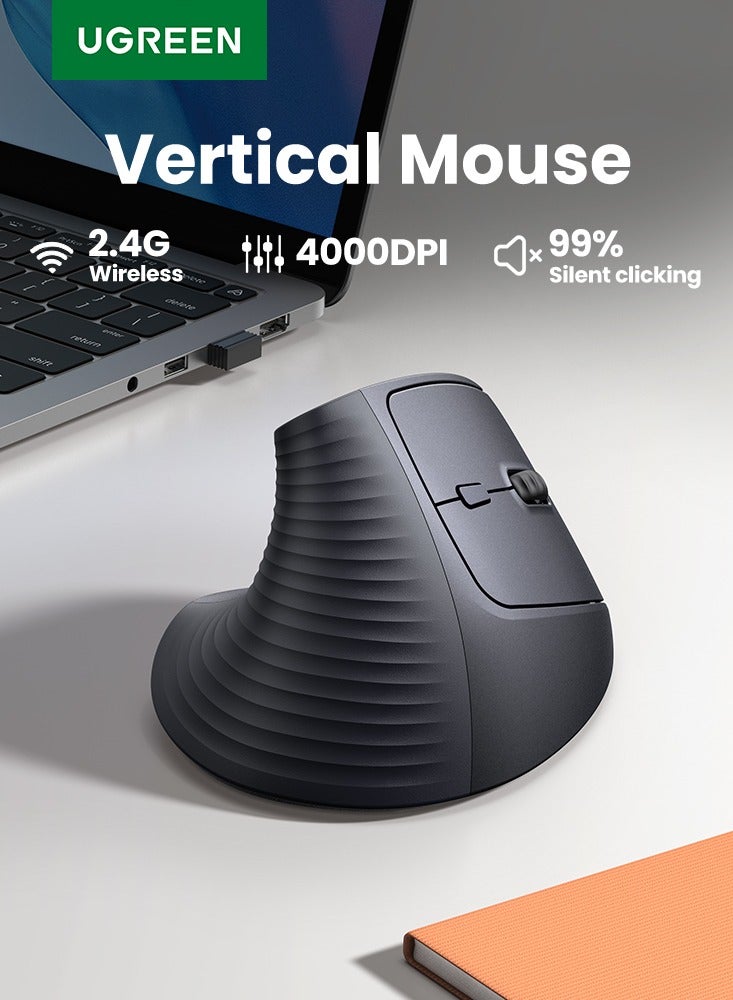 Ugreen Mouse Wireless Vertical 57 Degree With Ergonomic Design 2.4G USB Adapter Connection, 4-Level DPI Adjustable,  Comfortable Grip, Noiseless Click, Long Battery Life Compatible With Mac/Windows/Linux Black  - Image 1
