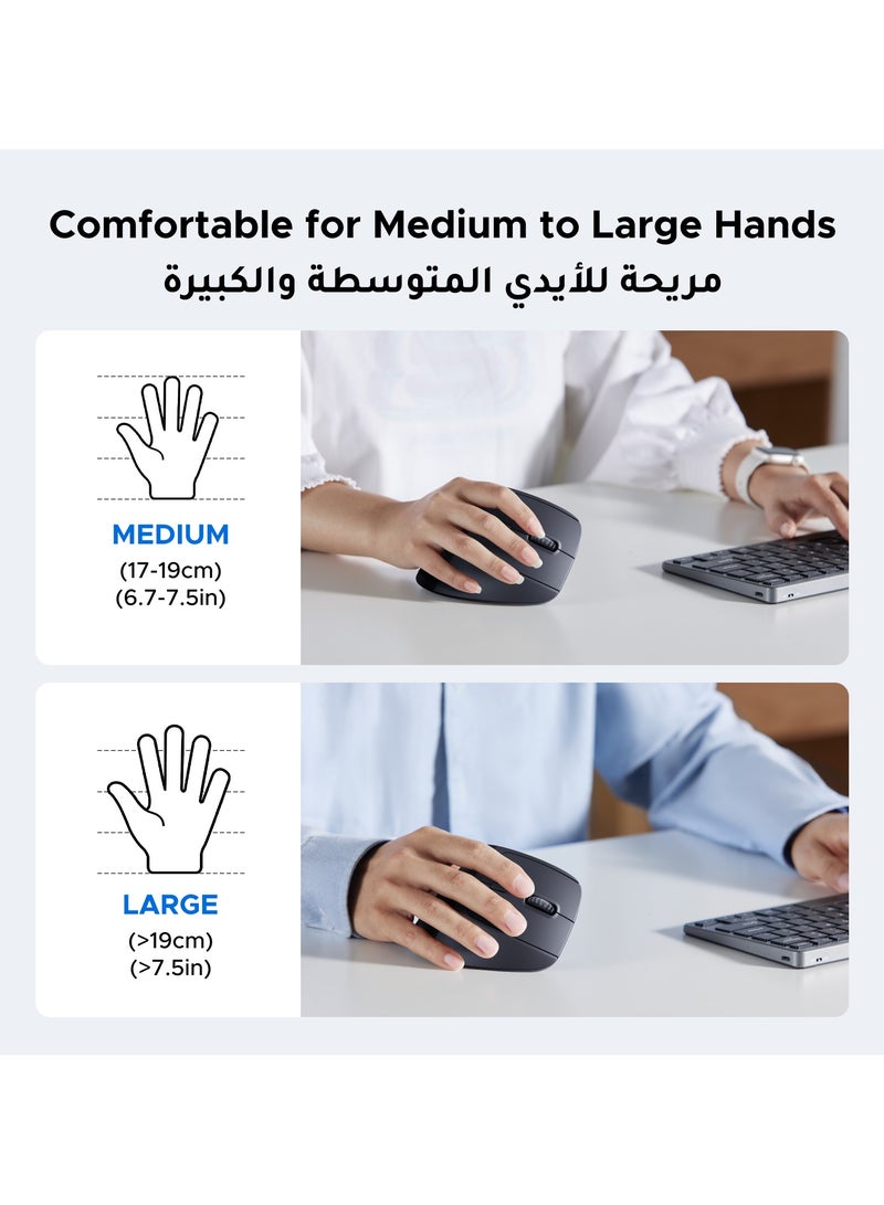 Mouse Wireless Vertical 57 Degree With Ergonomic Design 2.4G USB Adapter Connection, 4-Level DPI Adjustable,  Comfortable Grip, Noiseless Click, Long Battery Life Compatible With Mac/Windows/Linux Black