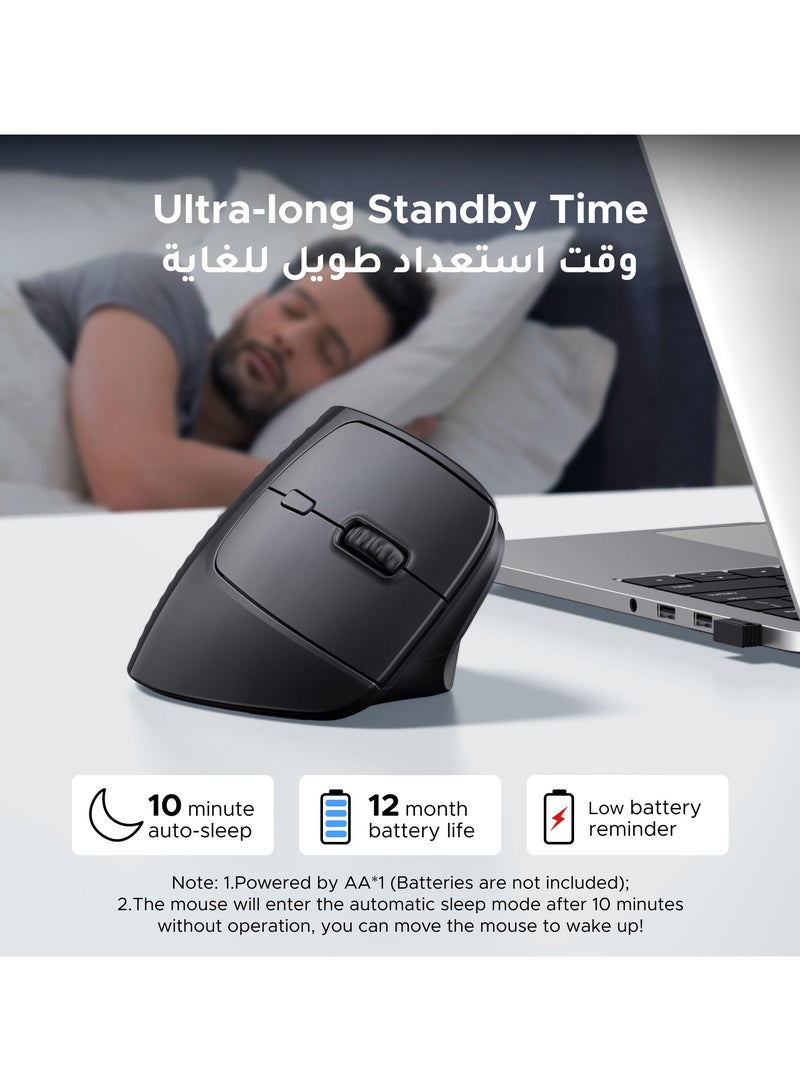 Ugreen Mouse Wireless Vertical 57 Degree With Ergonomic Design 2.4G USB Adapter Connection, 4-Level DPI Adjustable,  Comfortable Grip, Noiseless Click, Long Battery Life Compatible With Mac/Windows/Linux Black  - Image 5