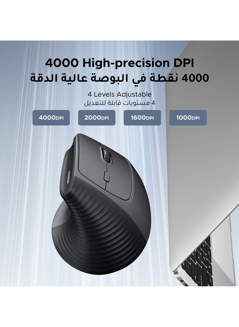 Ugreen Mouse Wireless Vertical 57 Degree With Ergonomic Design 2.4G USB Adapter Connection, 4-Level DPI Adjustable,  Comfortable Grip, Noiseless Click, Long Battery Life Compatible With Mac/Windows/Linux Black  - Image 3