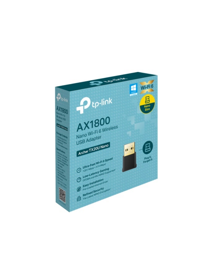 TP-LINK Archer TX20U Nano WiFi 6 Adapter Dual Band Speed up to 1.80 Gbps USB Black Black  - Image 1