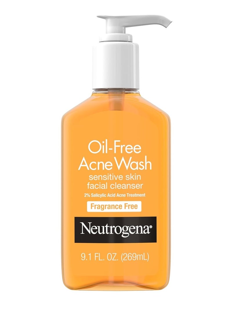 Neutrogena Oil-Free Acne Face Wash, Sensitive Skin Facial Cleanser with 2% Salicylic Acid Acne Treatment, Daily Fragrance Free Face Wash for Acne Prone Skin 9.1 fl ozFluid Ounce - Image 1