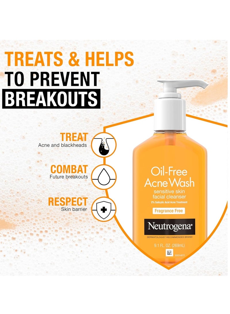 Neutrogena Oil-Free Acne Face Wash, Sensitive Skin Facial Cleanser with 2% Salicylic Acid Acne Treatment, Daily Fragrance Free Face Wash for Acne Prone Skin 9.1 fl ozFluid Ounce - Image 2