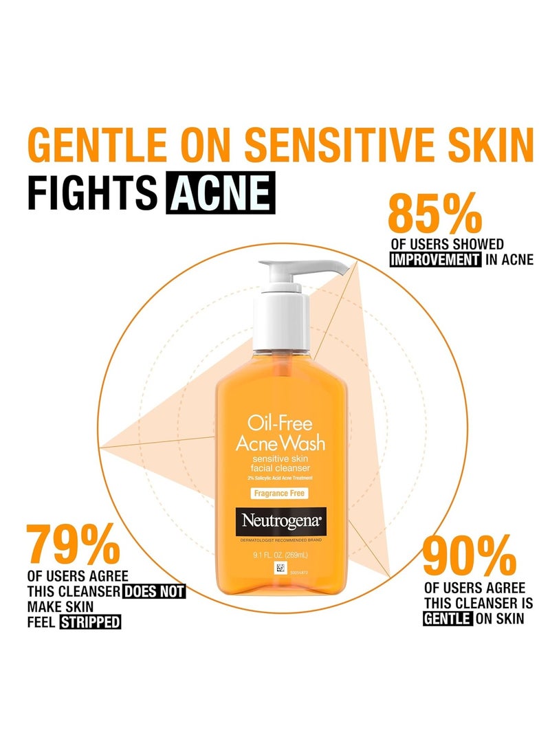 Neutrogena Oil-Free Acne Face Wash, Sensitive Skin Facial Cleanser with 2% Salicylic Acid Acne Treatment, Daily Fragrance Free Face Wash for Acne Prone Skin 9.1 fl ozFluid Ounce - Image 3