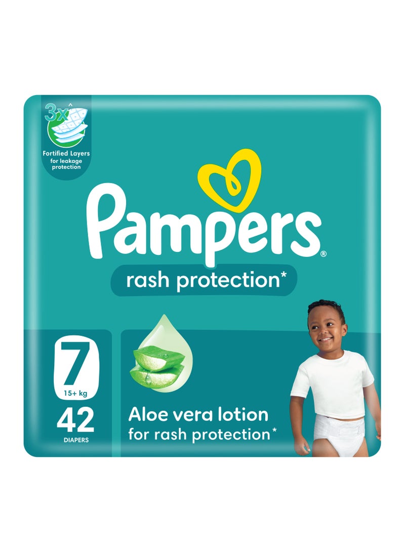 Pampers Rash Protection Size 7 15+kg Taped Diapers With Aloe Vera Lotion And 3x Fortified Layers For Leakage Giant Box  - Image 1