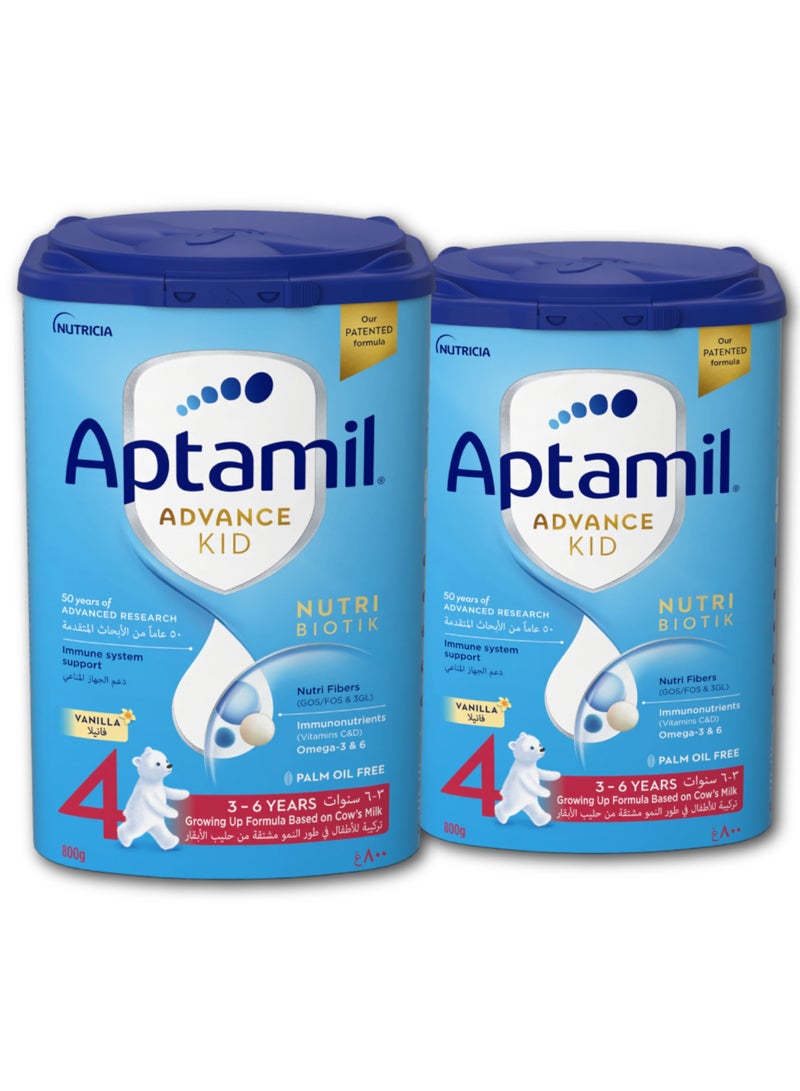 Aptamil Advance Kid 4 Milk Formula Palm Oil Free 3-6 Years Plain 4grams Pack of 2  - Image 1