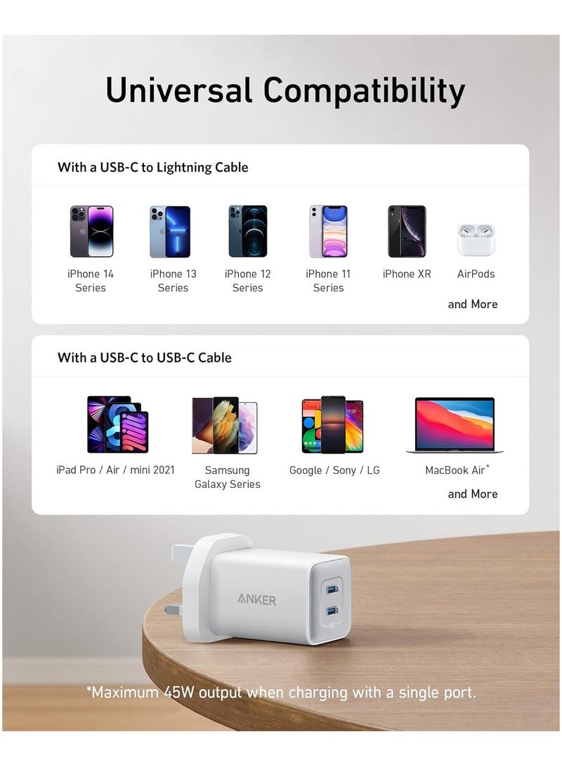 USB C Plug, Anker 47W 2-Port Fast USB C Charger, Nano 3 GaN Compact Charger for iPhone 16/16 Pro/16 Pro Max/16 Plus, Galaxy S23, Pixel 4/3, iPad Mini, and More (Cable Not Included) - White - Image 5