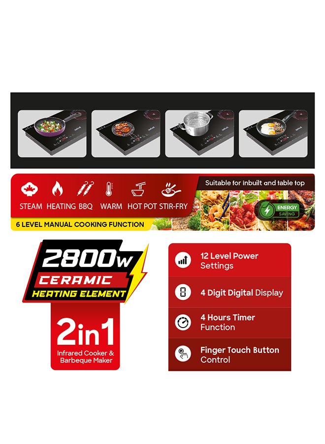 سانفورد Infrared Cooker with 2-in-1 BBQ Grill, Double Burner, 12 Power Levels, High-Temperature Resistant Glass, Energy Efficient Design for All Cookware SF5194IC BS Black  - Image 4