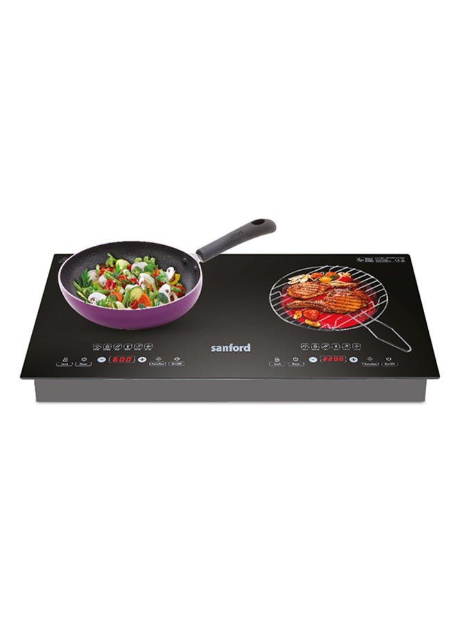سانفورد Infrared Cooker with 2-in-1 BBQ Grill, Double Burner, 12 Power Levels, High-Temperature Resistant Glass, Energy Efficient Design for All Cookware SF5194IC BS Black  - Image 2