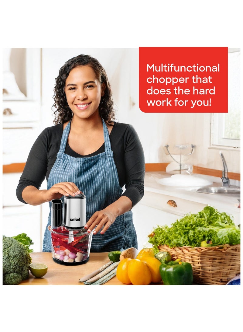 Sanford Multifunctional 3L Glass Electric Food Chopper Stainless Steel Blade, High Efficient in Chopping Meat, mincing, mixing, slicing, Powerful Copper Motor 3 L 500 W SF5580FC BS Silver - Image 2