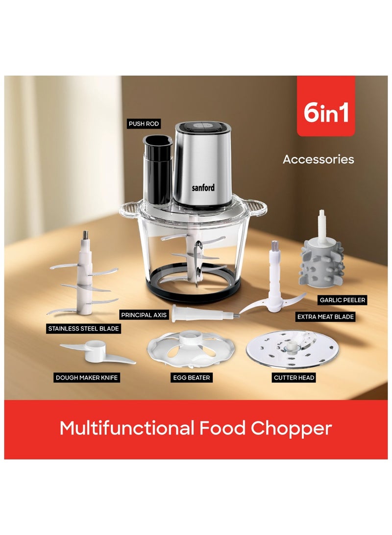 Sanford Multifunctional 3L Glass Electric Food Chopper Stainless Steel Blade, High Efficient in Chopping Meat, mincing, mixing, slicing, Powerful Copper Motor 3 L 500 W SF5580FC BS Silver - Image 5