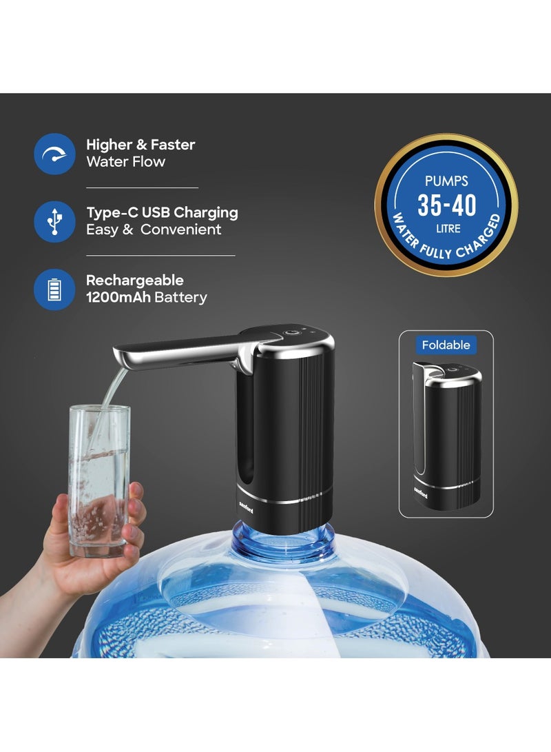 Sanford Rechargeable Water Dispenser Pump With Foldable Food-Grade Silicone Hose, One-Touch Button, Suitable for Various Bottle Sizes, 1200 mAh Battery SF1801BWD Black - Image 3